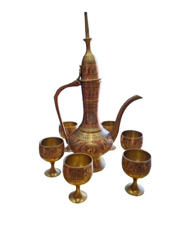 Copper Pitcher with 6 cups and a tray