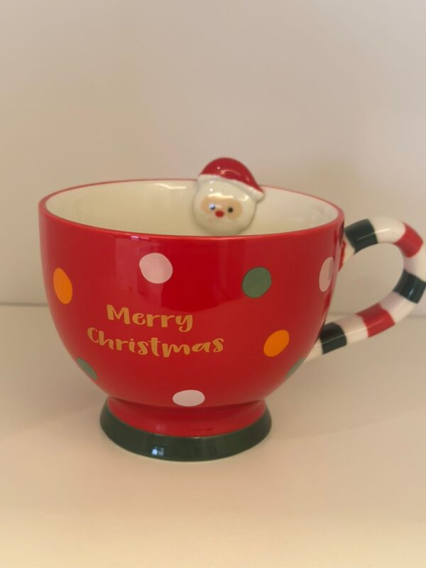 Santa Surprise Polka Dot Christmas Mug