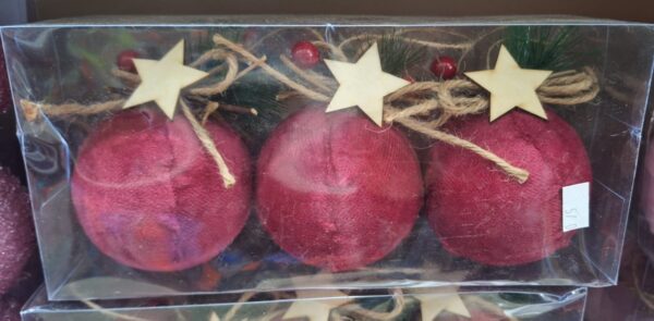 Red\Pink Velvet Christmas Ornaments - Set of 3