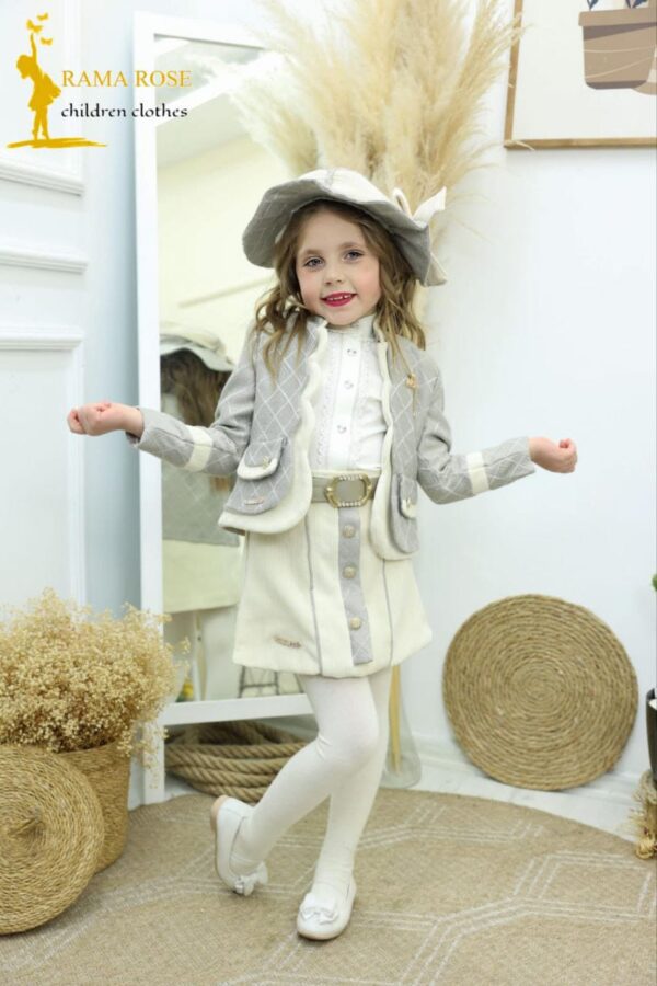 Girls' Elegant Blazer and Skirt Set with Hat