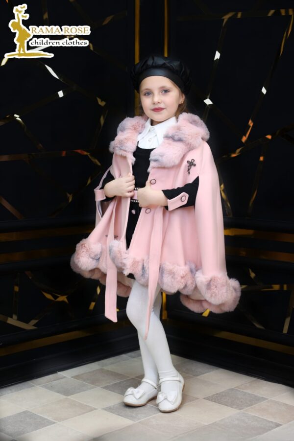 Luxe Pink Fur-Trimmed Cape Coat with Dress and a Hat