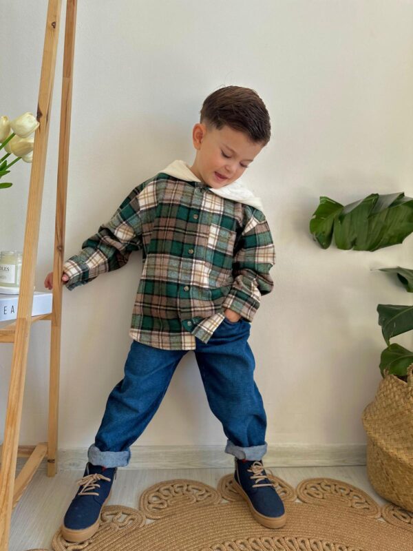 Boys' Cozy Plaid Shirt and Denim Pants Outfit - Image 2