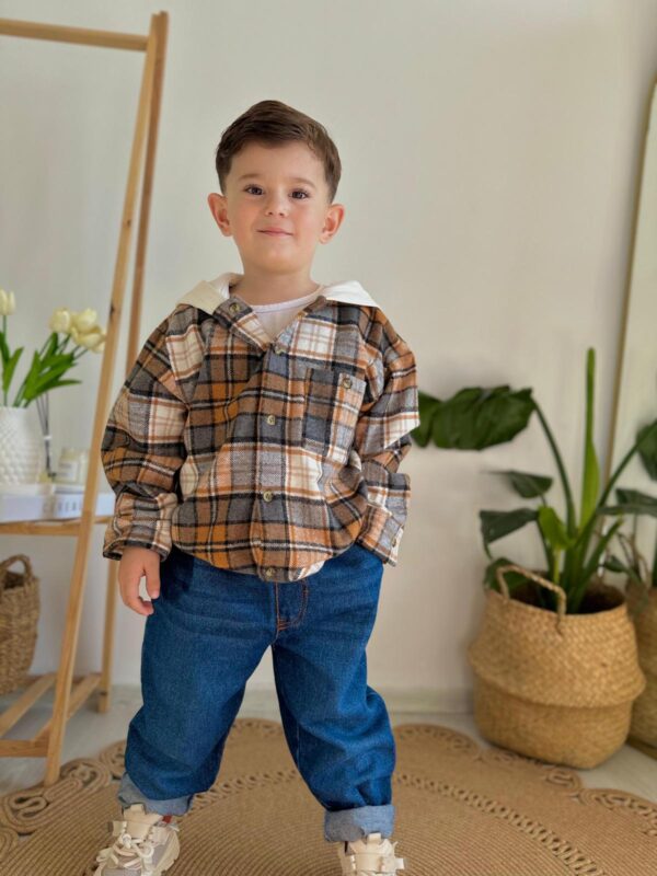 Boys' Cozy Plaid Shirt and Denim Pants Outfit