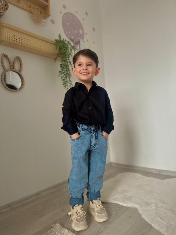 Boys' Classic Black Shirt and Denim Jeans Outfit