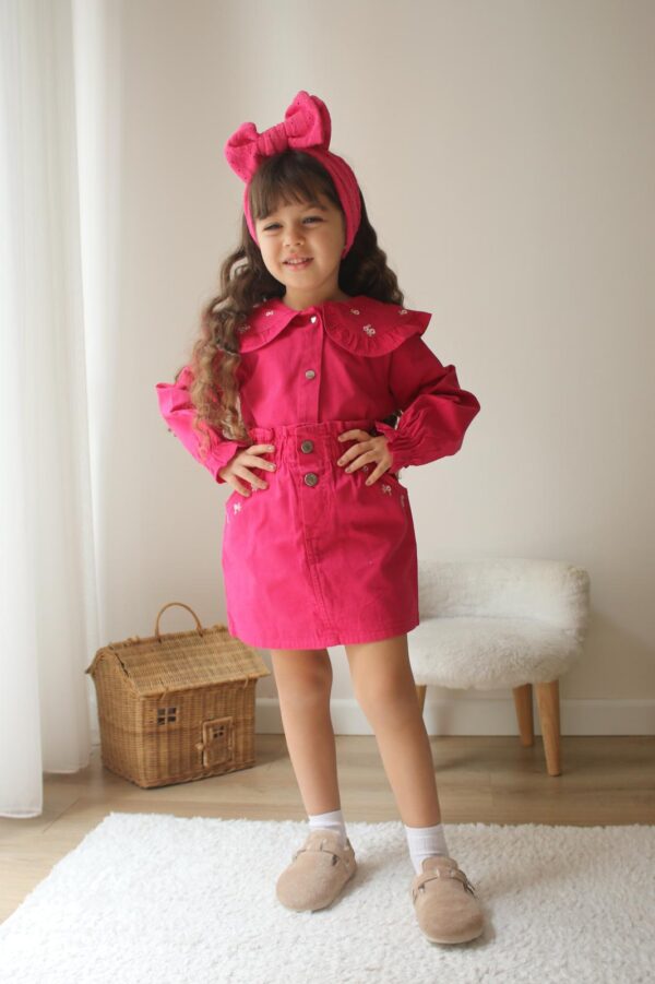 Girls' Bright Pink Dress with Embroidered Details