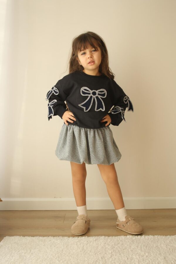 Girls' Bow-Embroidered Sweater and Flared Skirt Set