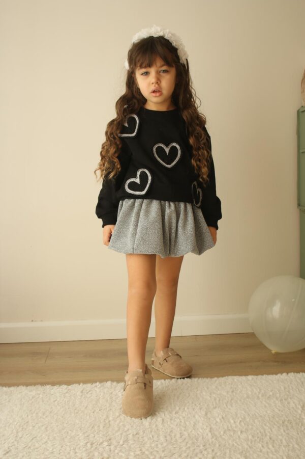 Girls' Heart-Embroidered Sweater and Skirt Set