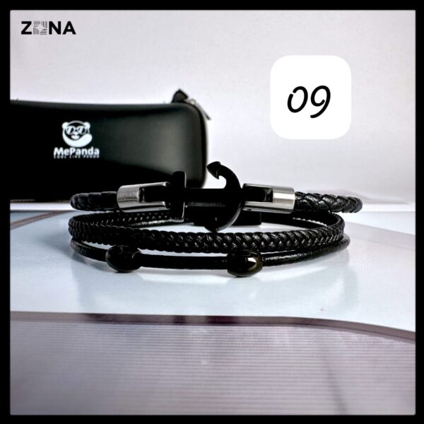 Black Leather Bracelet with Braided and Smooth Bands - Image 9