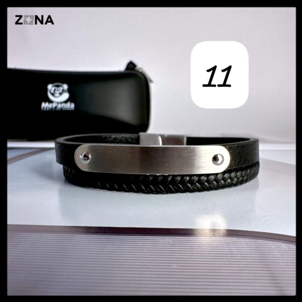 Black Leather Bracelet with Braided and Smooth Bands - Image 11