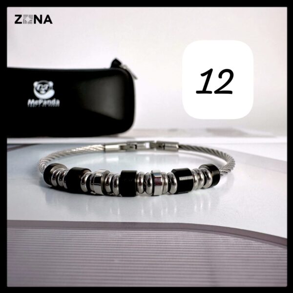 Black Leather Bracelet with Braided and Smooth Bands - Image 12