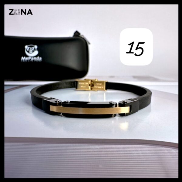 Black Leather Bracelet with Braided and Smooth Bands - Image 15