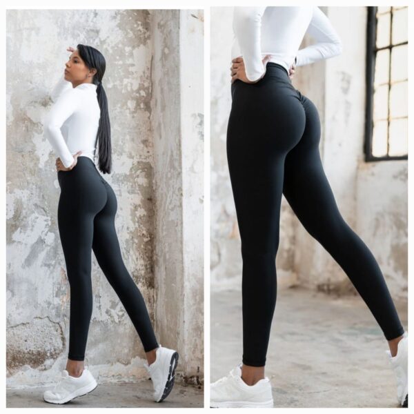 High-Waist Scrunch Black Leggings & White Long Sleeve Crop Top Set