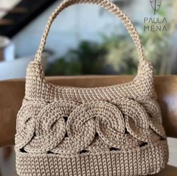 Beige Textured Crochet Handbag