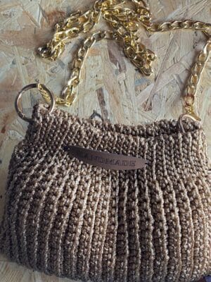 Handmade Golden Brown Crochet Bag with Gold Chain Strap