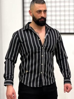 Men’s Vertical Striped Long Sleeve Shirt